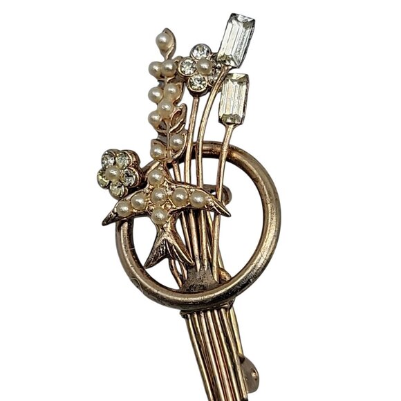 Antique Edwardian Floral Spray Brooch Seed Pearl Dove  Small Delicate Elegant - Picture 4 of 7